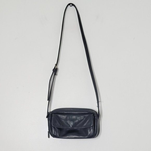 Worthington Rectangle Zip Top Purse Shoulder Bag Crossbody Black Leather Casual - Picture 1 of 15